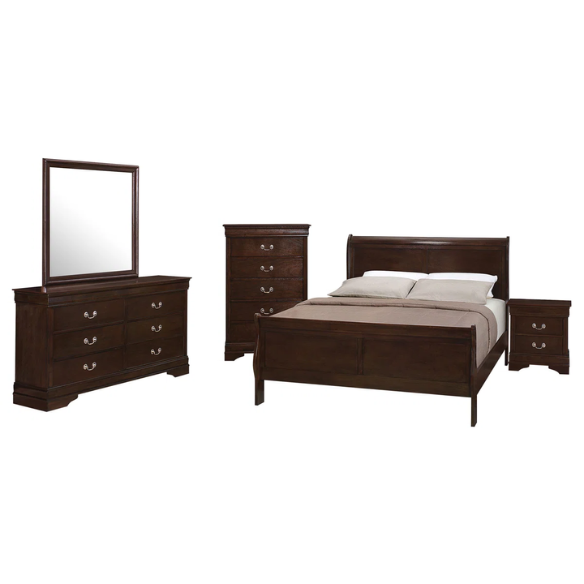 5-Piece Queen Bedroom Set with Brown Dovetail Construction and Timeless Design