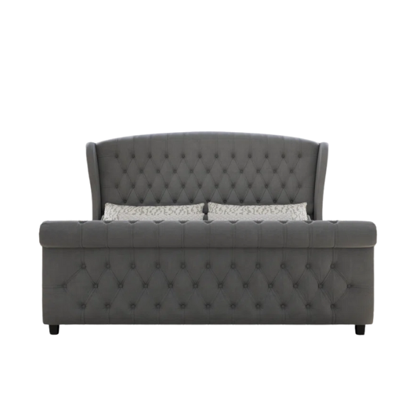 Luxurious Queen Size Upholstered Sleigh Bed with Button Tufting and Rich Chenille Fabric