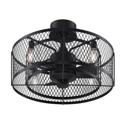 Aged Bronze 4-Light Ceiling Fan – Industrial Cage-Style Fan with Edison Bulbs & Handheld Remote for Modern Home Décor