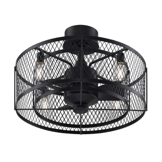 Aged Bronze 4-Light Ceiling Fan – Industrial Cage-Style Fan with Edison Bulbs & Handheld Remote for Modern Home Décor