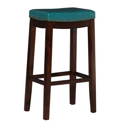 Backless Upholstered Counter Stool – Sturdy Wood Frame, Faux Leather Seat with Nailhead Trim & Double-Needle Stitching for Stylish and Durable Seating