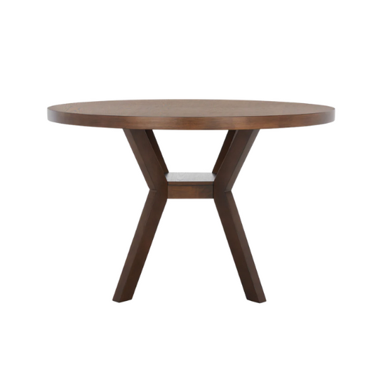 Round Wood Dining Table – French Bistro-Inspired Design, Sleek Dark Brown Frame