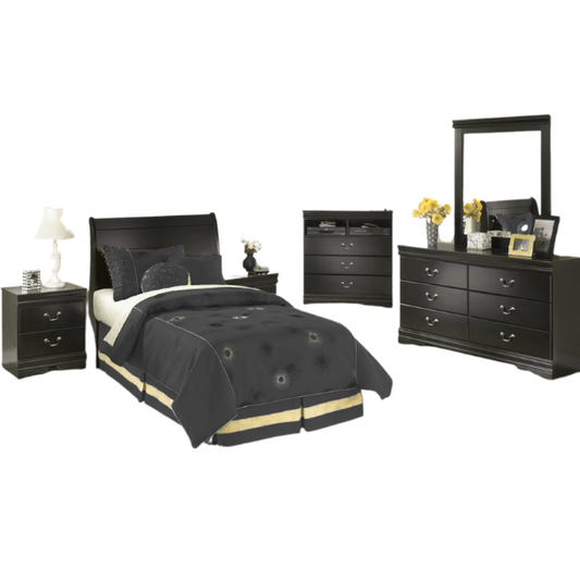 Chic 2-Piece Sleek Black Sleigh Twin Bedroom Set – Headboard and Dresser Combo