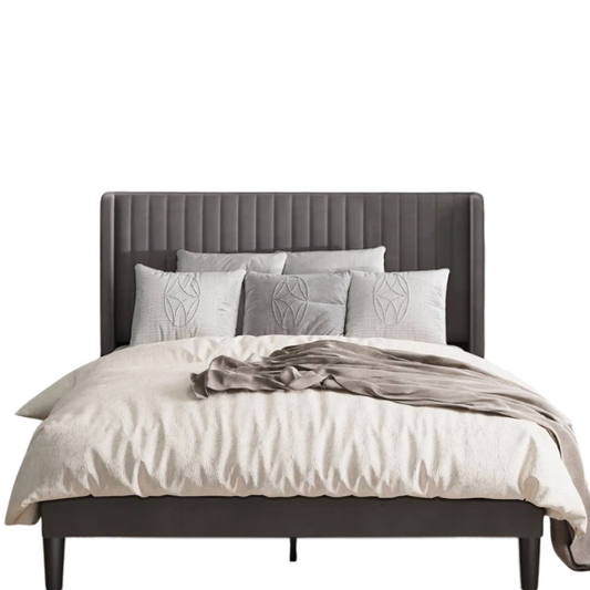 King Size Upholstered Platform Bed with Wingback Headboard – Simple, Elegant Design, Sturdy Wooden Slats, No Box Spring Needed for a Luxurious Sleep Experience