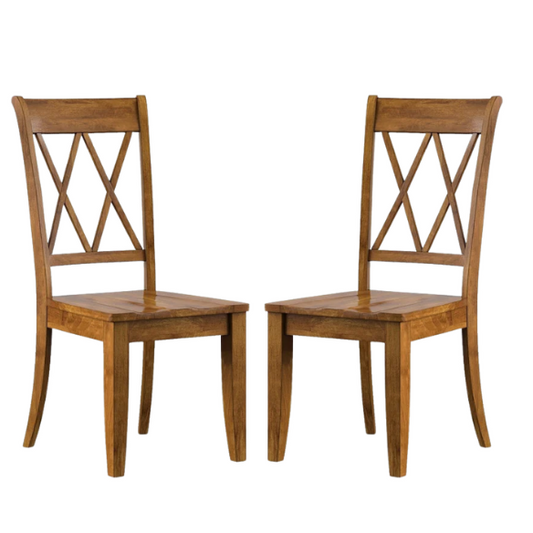 Farmhouse X-Back Solid Wood Dining Chairs (Set of 2) – Rustic Kitchen or Dining Room Seating