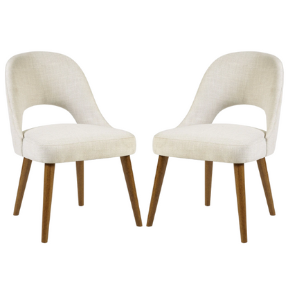Textured Fabric Dining Side Chairs (Set of 2) – Solid Wood Frame with Mediterranean or Pecan Finish, High-Density Foam Fill & Rounded Back Design