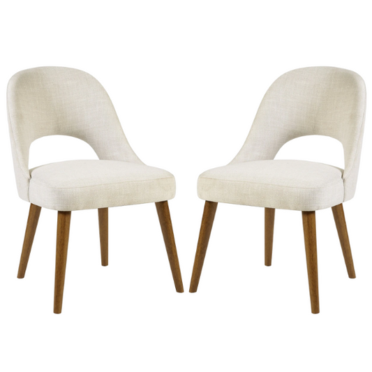 Textured Fabric Dining Side Chairs (Set of 2) – Solid Wood Frame with Mediterranean or Pecan Finish, High-Density Foam Fill & Rounded Back Design