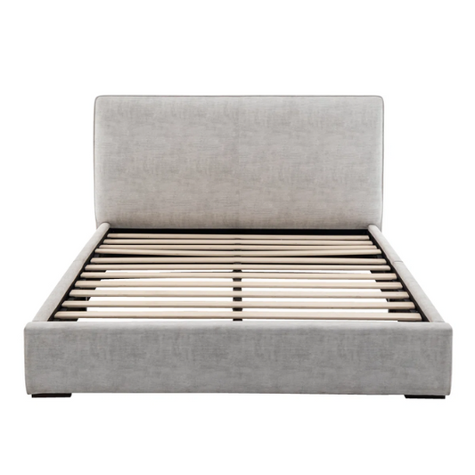 Elegant Grey Queen Size Upholstered Bed with Soft Bouclé Polyester Fabric – Modern and Stylish