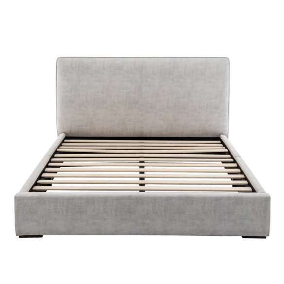 Elegant Grey Queen Size Upholstered Bed with Soft Bouclé Polyester Fabric – Modern and Stylish