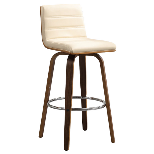 Mid-Century Modern Faux Leather Swivel Counter/Bar Stools – 360° Swivel, Padded PU Leather Seat & Back, Durable Bentwood Legs, Metal Footrest, Supports Up to 440lbs for Home Bar or Kitchen
