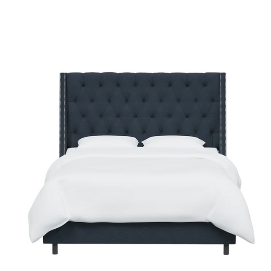 Chic Upholstered Wingback King Size Bed with Button Tufting and Nailhead Trim