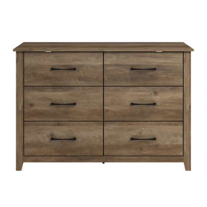 Modern 6-Drawer Double Dresser with Flared Feet and Sleek Black Metal Handles