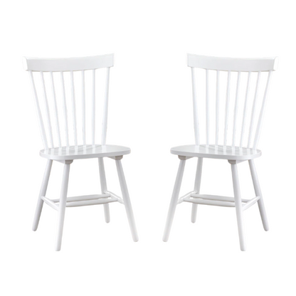White Farmhouse Spindle Back Dining Chairs – Set of 2, Solid Rubberwood