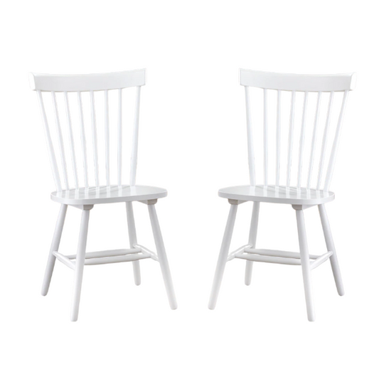 White Farmhouse Spindle Back Dining Chairs – Set of 2, Solid Rubberwood