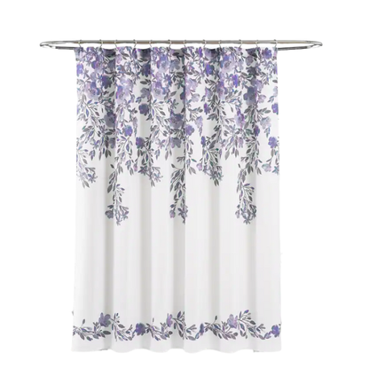 Purple and Grey Floral Vine Shower Curtain – Shabby Chic Farmhouse Style, 72" x 72"