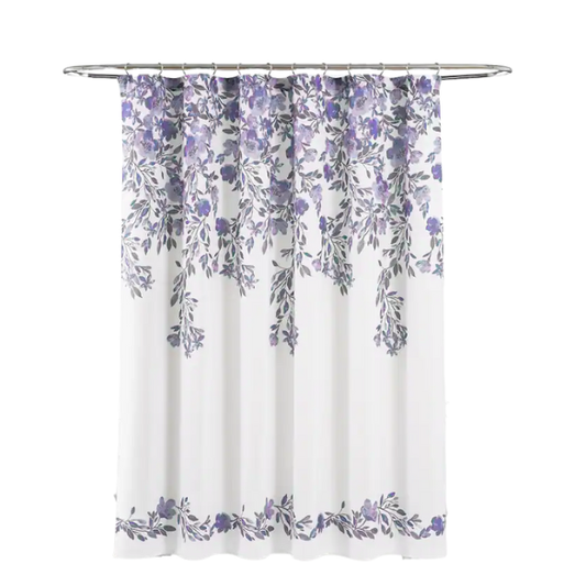 Purple and Grey Floral Vine Shower Curtain – Shabby Chic Farmhouse Style, 72" x 72"