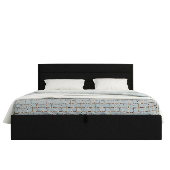 Elegant Hydraulic Lift Upholstered Storage Bed with Wingback Headboard, Linen Fabric, Button-Tufted Detailing, and Ample Under-Bed Storage for Bedding and Seasonal Items