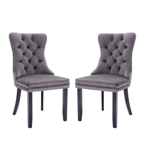 Upholstered Tufted Dining Chairs with Curved Back & Nailhead Detail – Set of 2