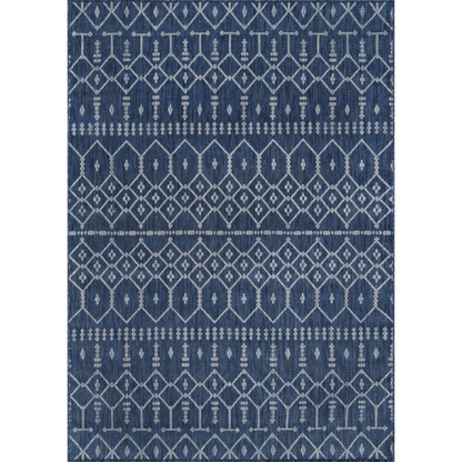 Boho-Inspired Navy & Grey Geometric Rug – Fade & Stain-Resistant, Low-Pile, Perfect for High-Traffic Indoor/Outdoor Spaces