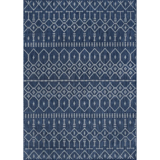 Boho-Inspired Navy & Grey Geometric Rug – Fade & Stain-Resistant, Low-Pile, Perfect for High-Traffic Indoor/Outdoor Spaces