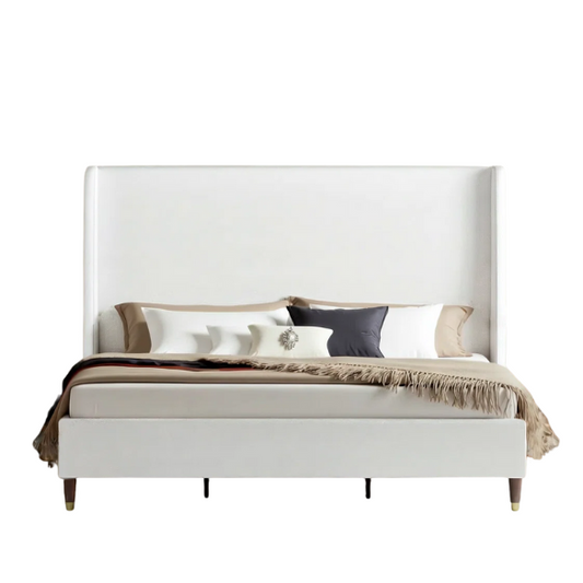 Queen Size Sleek and Minimalist Upholstered Platform Bed with Soft Linen Fabric – Elegant and Modern Design