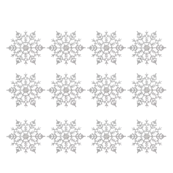 Silver Glitter Snowflake Christmas Ornaments – Whimsical Holiday Décor Set (12 Pieces)