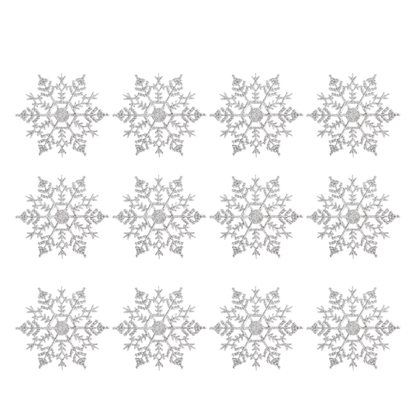 Silver Glitter Snowflake Christmas Ornaments – Whimsical Holiday Décor Set (12 Pieces)