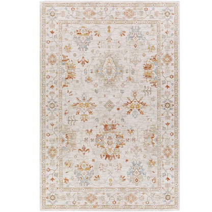 Elegant Oriental Rug – Stain-Resistant, High-Low Pile, Machine Woven with Fringed Detailing