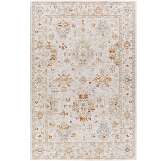 Elegant Oriental Rug – Stain-Resistant, High-Low Pile, Machine Woven with Fringed Detailing