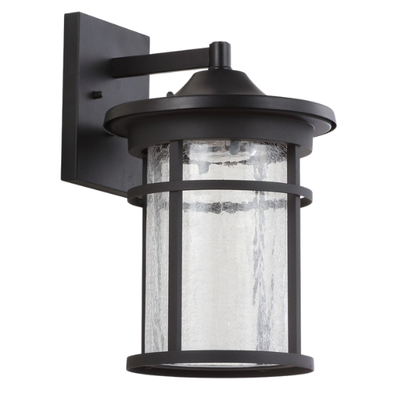 Outdoor Wall Lantern – Crackled Glass and Metal Integrated LED Wall Sconce in Black, Traditional & Rustic Style for Entryways and Courtyards