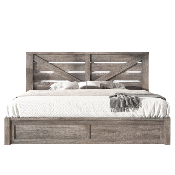 Farmhouse Classic Bed Frame with 49.2" Barn Door-Inspired Headboard, Ample Under-Bed Storage, Sturdy Metal Frame, and Silent Cotton Padding for Peaceful Sleep