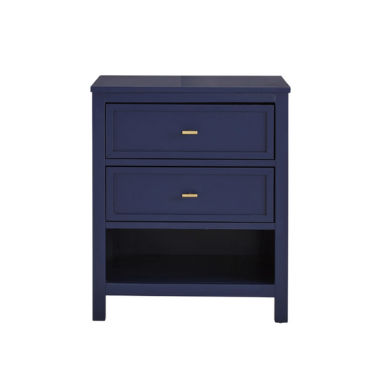 2-Drawer Nightstand – Traditional Solid Wood Frame with Inset Paneling, Neutral Finish, Gold Coastal-Inspired Drawer Pulls, Clean Lines & Spacious Surface for Bedroom Essentials