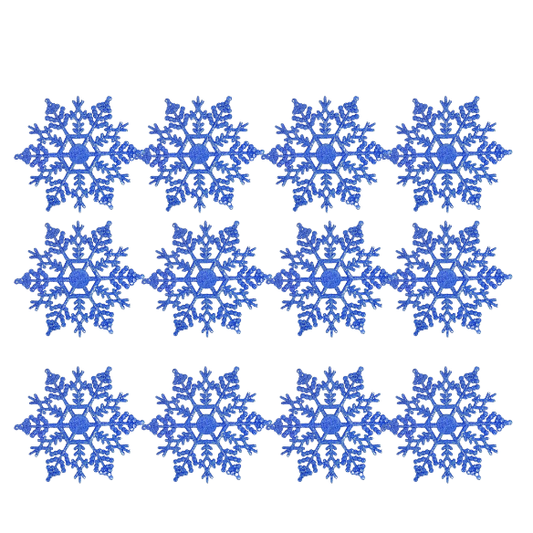 Blue Glitter Snowflake Christmas Ornaments – Whimsical Holiday Décor Set (12 Pieces)