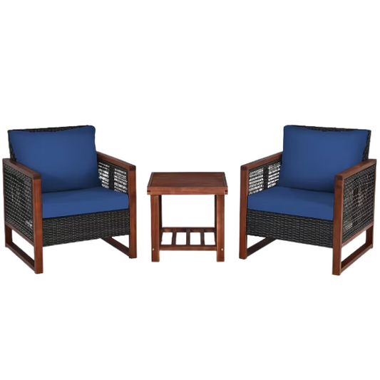 3-Piece Patio Wicker Furniture Set | Rattan Outdoor Sofa with Washable Cushions and Acacia Wood Coffee Table | Perfect for Garden and Backyard