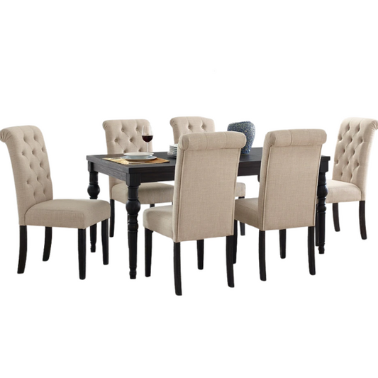 7-Piece Dark-Wash Wood Dining Set with Turned Legs – Classic Traditional Style with Distressed Finish