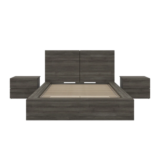 Elegant 3-Piece Wood Bedroom Set – Full Double Size Bed with Stylish Headboard and 2 Matching Nightstands