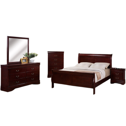 Timeless 6-Piece Cherry Wood Sleigh Bedroom Set with Elegant Curves and Sophisticated Finish