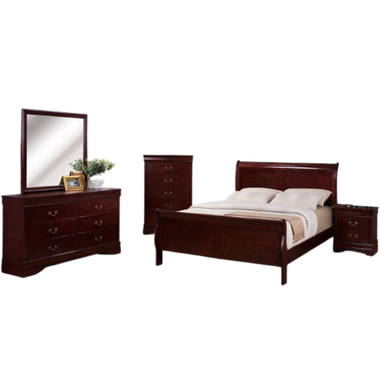 Timeless 6-Piece Cherry Wood Sleigh Bedroom Set with Elegant Curves and Sophisticated Finish