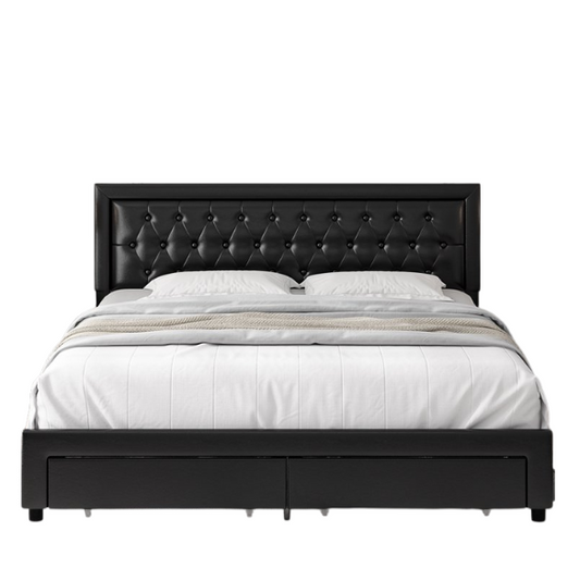 Luxurious King Size Velvet Tufted Upholstered Bed Frame with Adjustable Headboard, Button Tufting, and Nailhead Trim – No Box Spring Needed for Superior Support and Comfort