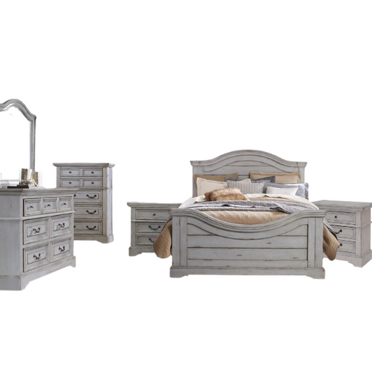 5-Piece Panel Bedroom Set by Greyson Living with Rustic Charm and Elegant Accents