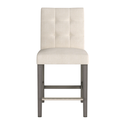 Upholstered 25" Counter Height Bar Stool – Modern Farmhouse Design with Tufted Back, Foam Padded Seat, Washed Grey Solid Wood Legs, and Durable Steel Footrest