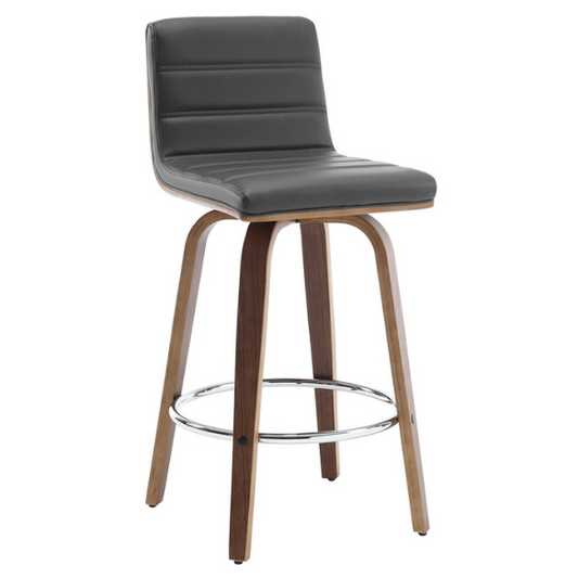 Mid-Century Modern Faux Leather Swivel Counter/Bar Stools – 360° Swivel, Padded PU Leather Seat & Back, Durable Bentwood Legs, Metal Footrest, Supports Up to 440lbs for Home Bar or Kitchen