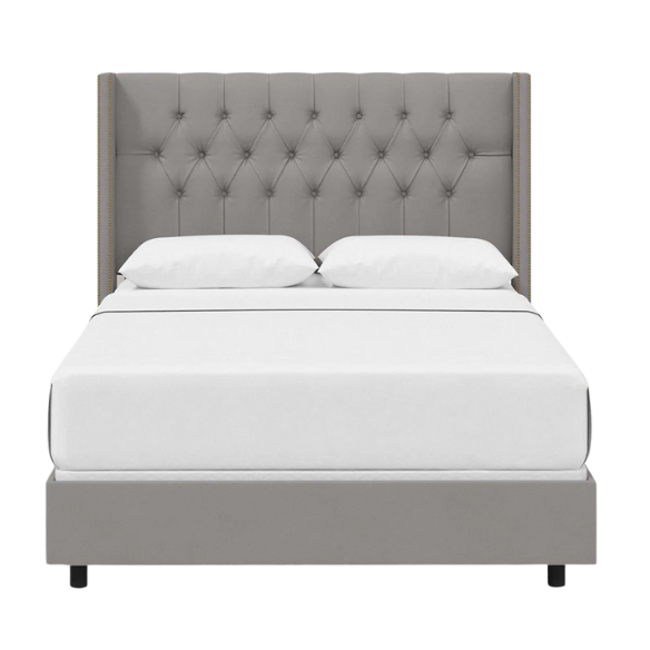 Timeless Upholstered Wingback King Size Bed with Button Tufting and Nailhead Trim