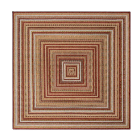 Coastal-Inspired Geometric Rug – Fade & Stain-Resistant, Burgundy,Ivory,Orange,Green,Blue Pattern, Ideal for Indoor/Outdoor Use