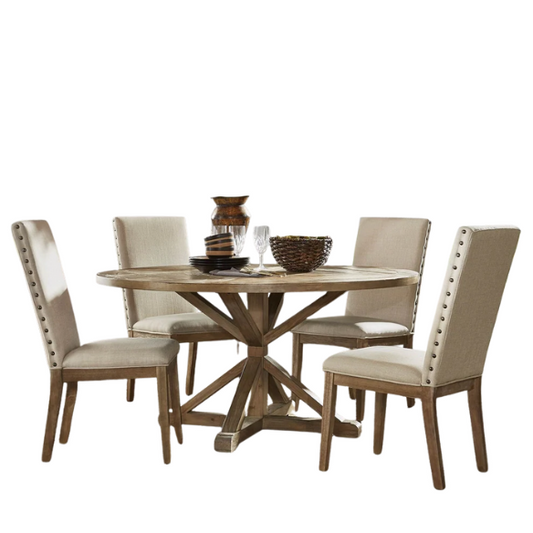 Modern Fabric and Wood Dining Set – Where Elegance Meets Comfort and Style