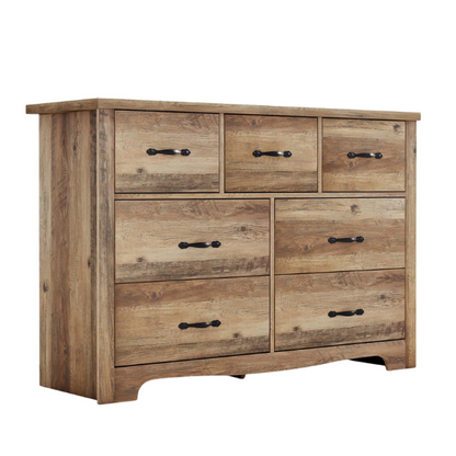 French Country-Inspired 47.2" 7-Drawer Double Dresser with Scalloped Apron and Elegant Metal Handles