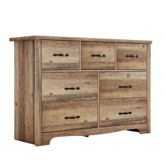 French Country-Inspired 47.2" 7-Drawer Double Dresser with Scalloped Apron and Elegant Metal Handles