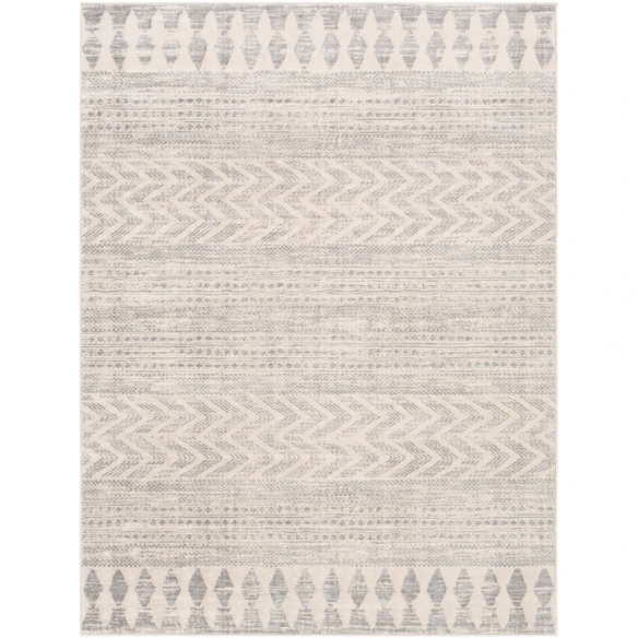 Southwestern-Inspired Geometric Rug – Gray Diamond, Chevron & Dot Patterns on Off-White, Stain-Resistant, Perfect for High-Traffic Areas