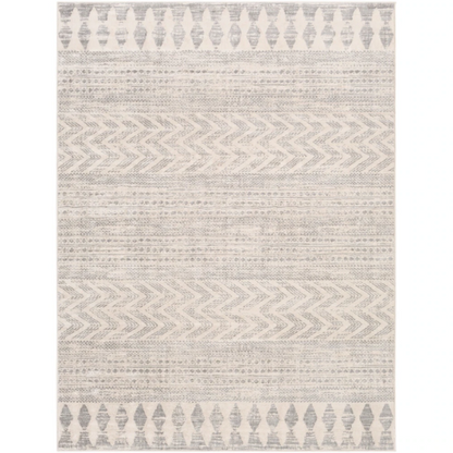 Southwestern-Inspired Geometric Rug – Gray Diamond, Chevron & Dot Patterns on Off-White, Stain-Resistant, Perfect for High-Traffic Areas