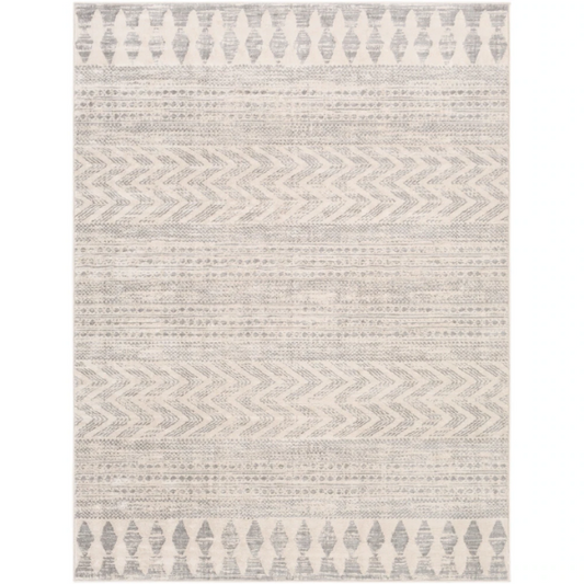 Southwestern-Inspired Geometric Rug – Gray Diamond, Chevron & Dot Patterns on Off-White, Stain-Resistant, Perfect for High-Traffic Areas